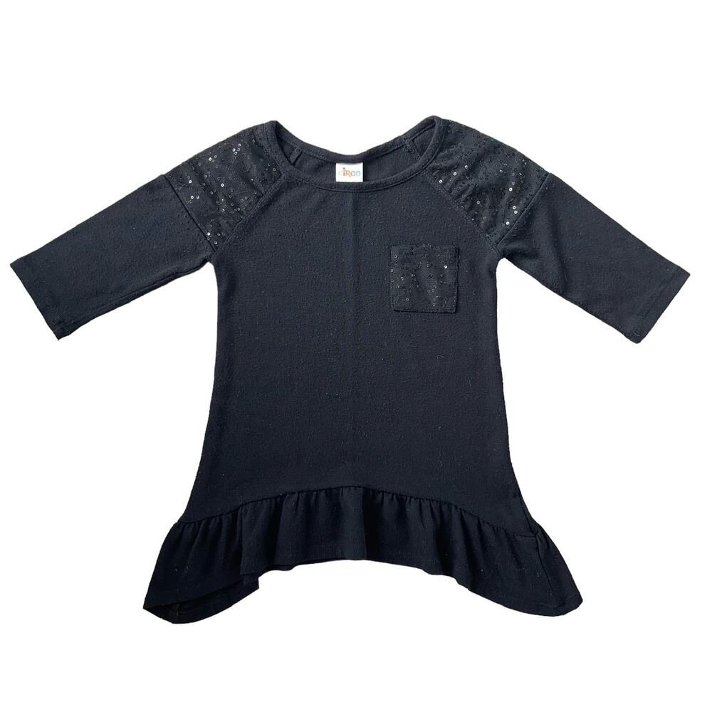 Girls S 6/6X Circo 3/4 Sleeve Black Sequin Pocket Ruffle Blouse Top
